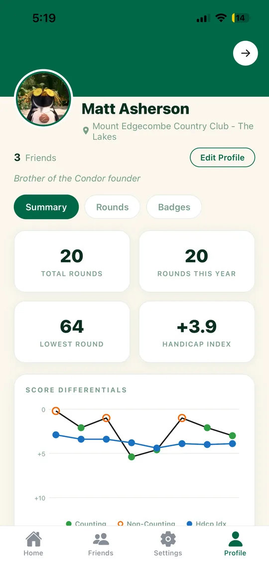 Condor app: profile screen